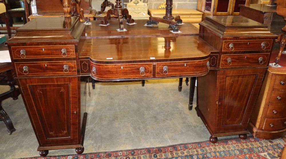 A George IV inlaid mahogany pedestal sideboard, W.200cm, D.54cm, H.110cm